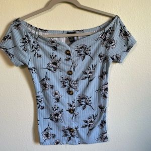 Blue off the shoulder Rue21 tee